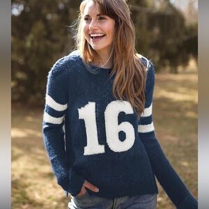 Wooden Ships Blue Wool Mohair Blend Number 2 Game Day Sweater size M/L